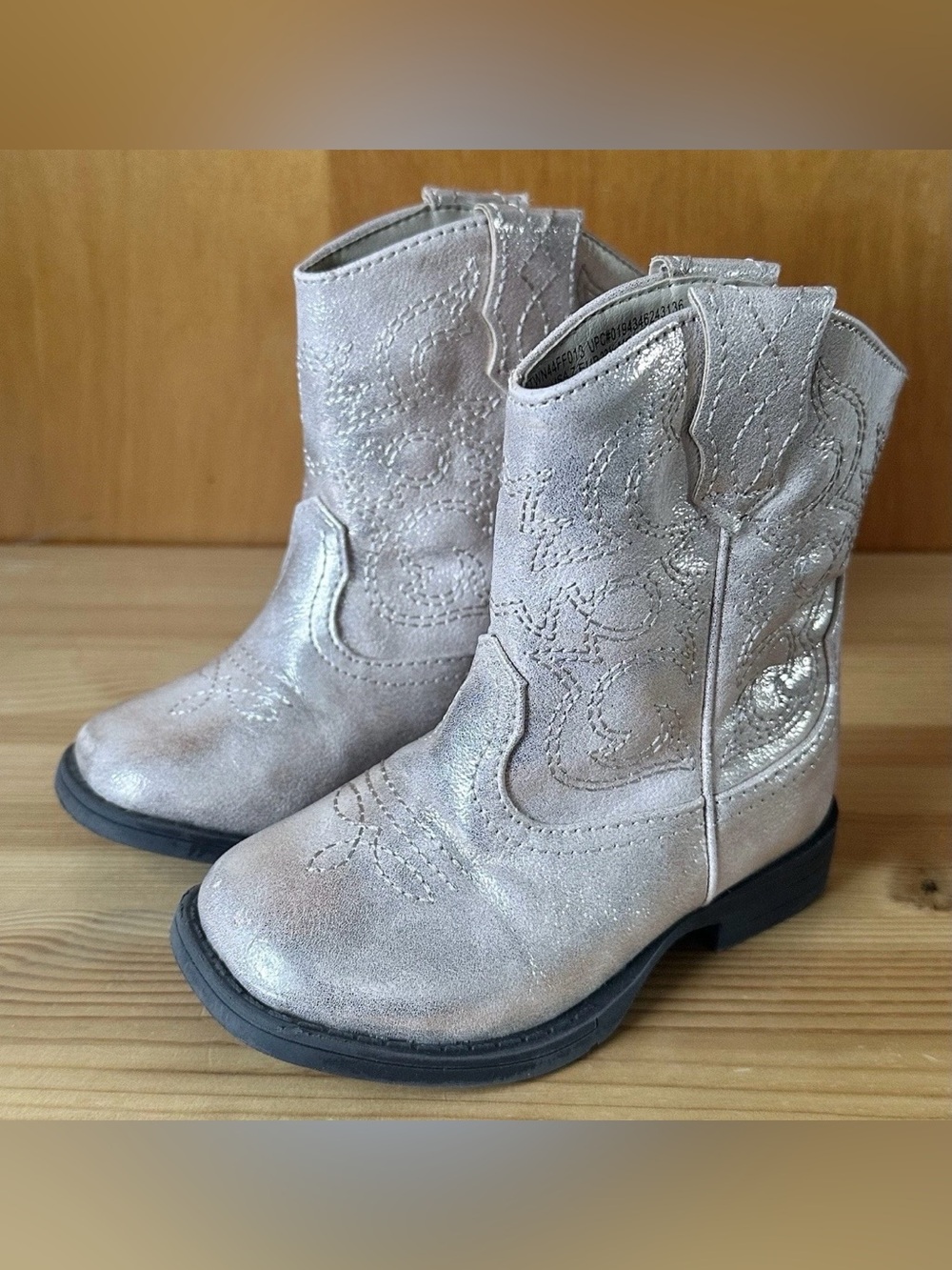 Wonder Nation Toddler Girls 7 Light Beige Glossy Square Toe Western Cowboy Boots